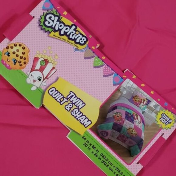 Shopkins 2 Piece Twin Quilt Comforter Sham Set Reverse Bedroom Sleepover 64x86" - Picture 7 of 10